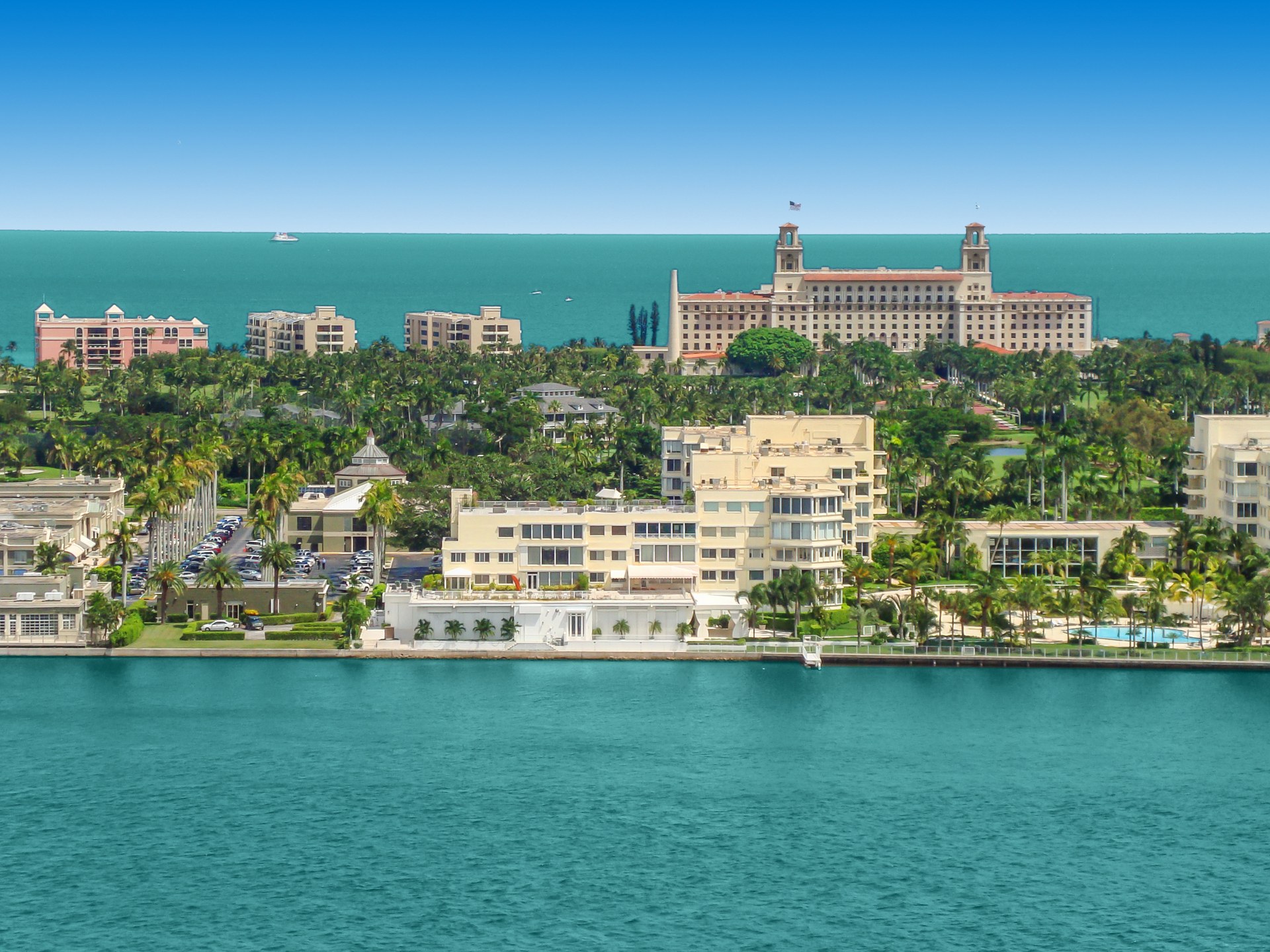 Aerial view of The Breakers resort and Palm Beach Island