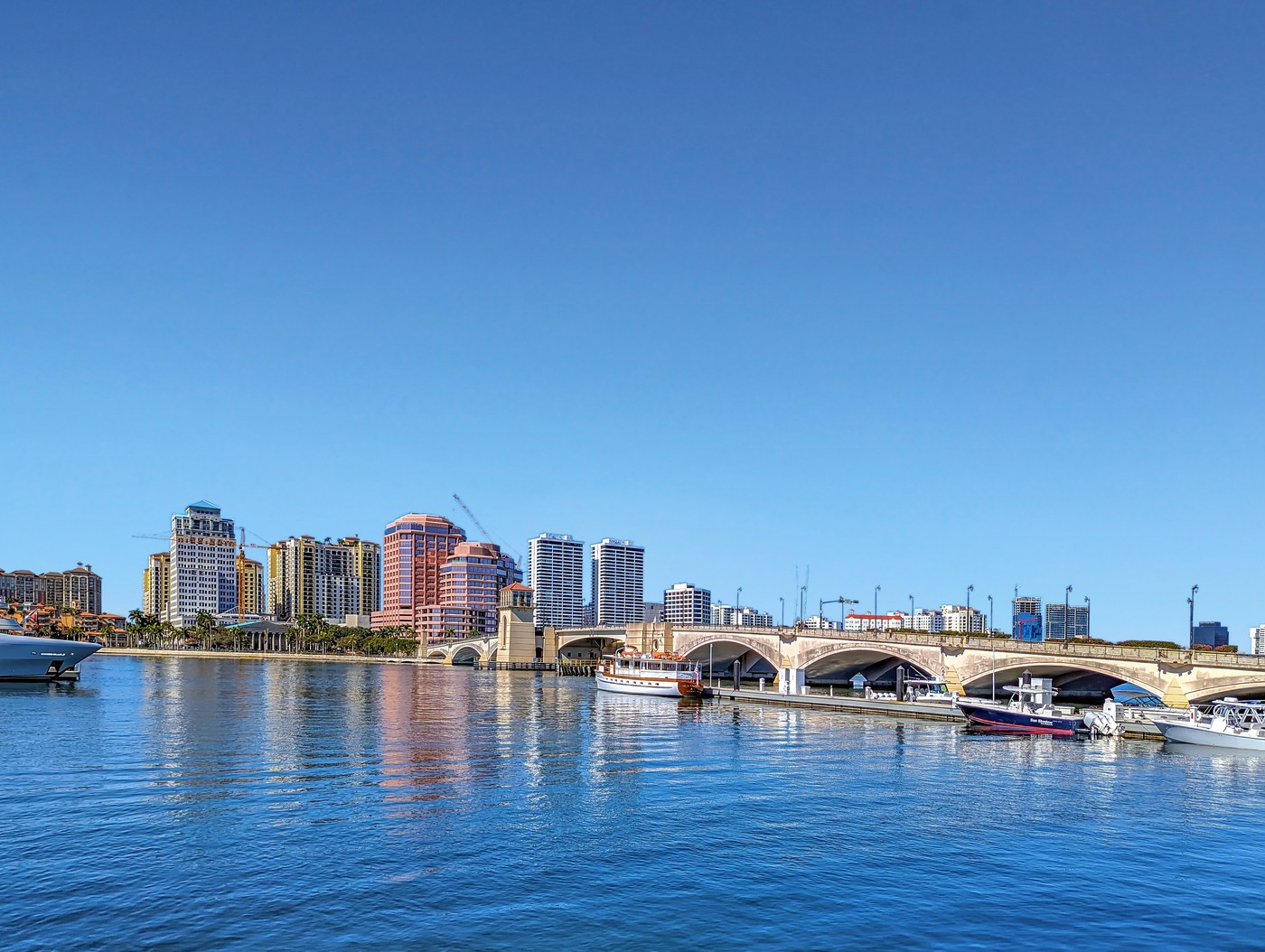 West Palm Beach skyline and Flagler Memorial Bridge viewed from the Intracoastal
